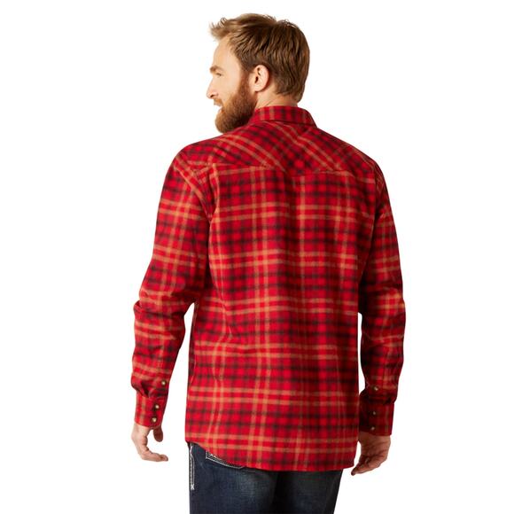 Ariat Men's XL Heber Retro Fit Flannel Shirt Pearl Snap Western Rodeo Red Plaid - Picture 3 of 4